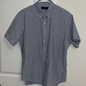 Blue Stripe Polo Ralph Lauren w/Pink pony Seersucker Short sleeve casual shirt